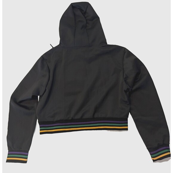 Women’s Mardi Gras Hoodie XL Black Long Sleeve Cropped Sweatshirt NWT - Picture 8 of 11